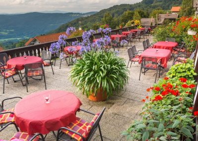 Panorama Landgasthof Ranzinger Bayerischer Wald | Terrasse mit Blumen